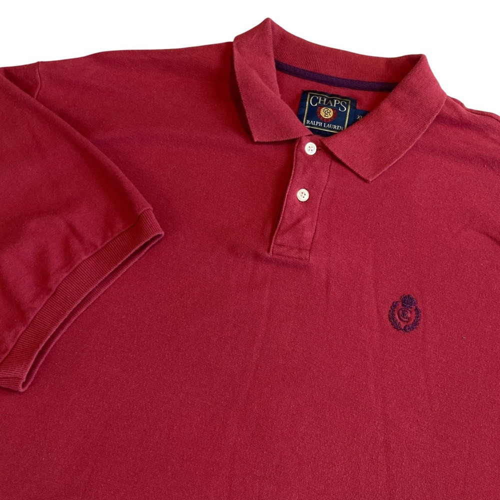 Vintage Chaps Ralph Lauren Polo Mens XL Dark Red Cotton Short Sleeve Hong Kong